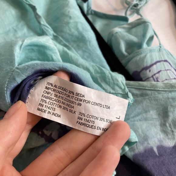 Vix Paula‎ Hermanny Women's Teal Tie Dye Silk Poncho Top Size S Resort Cover Up - Picture 6 of 12